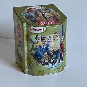Coca Cola Vintage Ads Tin Metal Organizer Container Storage Decor Lid Hinge